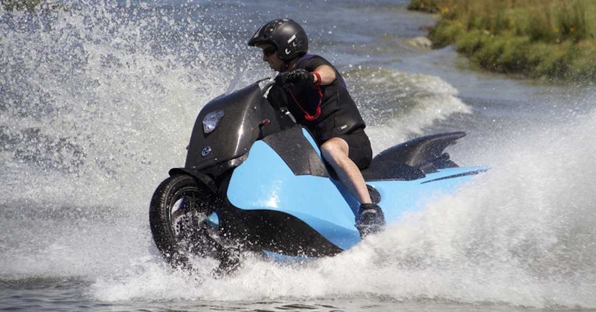 This Amphibious Motorcycle Turns Into a Jet Ski Once It Hits the Water