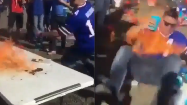 Watch This Insane Buffalo Bills Fan Set Himself On Fire During Tailgate Party Stunt Gone Wrong