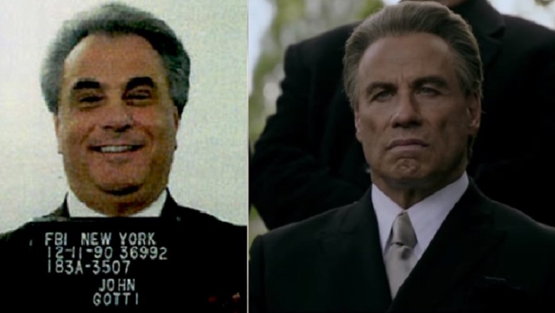 John Gotti mugshot; John Travolta as Gotti