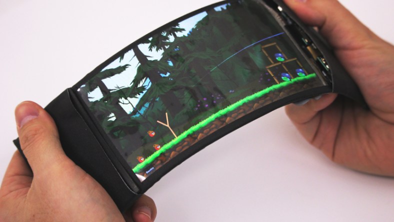 A prototype of the highly bendable ReFlex phone