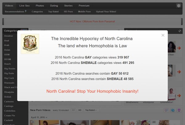 600px x 408px - A Porn Site Has Banned North Carolina Users Over the State's Anti-LGBT Law  - Maxim