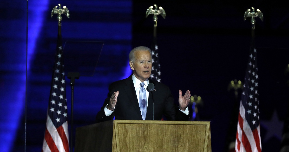 President-elect Joseph R. Biden Jr. giving his acceptance speech in Delaware.