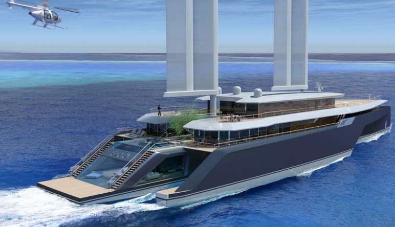 The 282-foot Komorebi trimaran superyacht concept