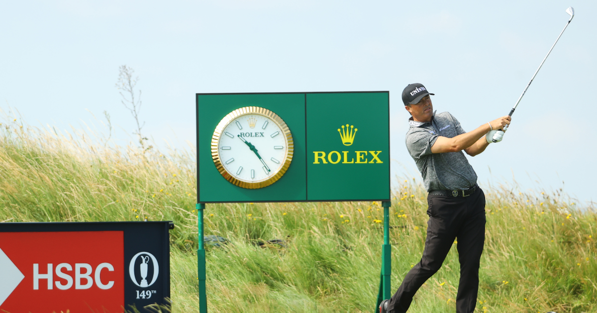 American golf pro Ryan Palmer plays his shot from the 11th tee on Day One of The 149th Open at Royal St George’s Golf Club.