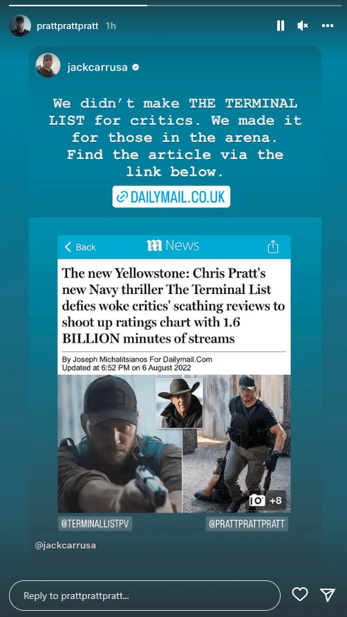 Chris Pratt Trolls Woke Critics Who Panned The Terminal List Maxim